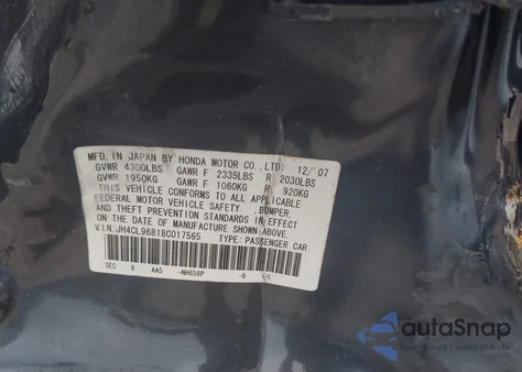 2008 Acura Tsx из США, поврежденный, VIN JH4CL96818C017565